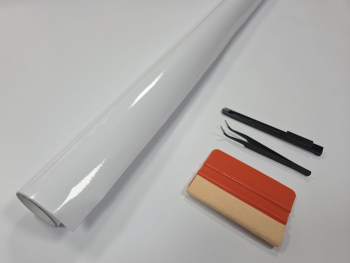 Set autocolant alb lucios 30x500 cm + racletă, cutter, pensetă – pentru cutter plotter, realizare stickere, proiecte DIY crafting și handmade