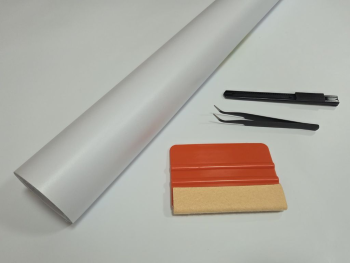 Set autocolant alb mat 30x500 cm + racletă, cutter, pensetă – pentru cutter plotter, realizare stickere, proiecte DIY crafting și handmade
