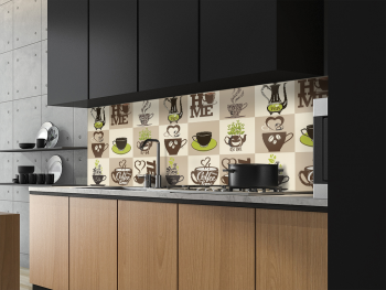 Autocolant perete bucătărie Coffee Break bej, Folina, rezistent la apă şi căldură, rolă de 67x200 cm