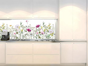 Autocolant perete bucătărie, Dimex, alb cu model floral multicolor, rezistent la apă şi căldură, rolă de 60x350 cm