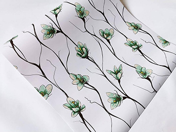 Autocolant decorativ, Folina, alb cu model floral verde, 100 cm lăţime