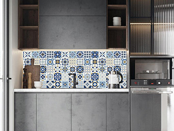 Autocolant perete, Folina, model geometric, Alb/Albastru, 60x200 cm