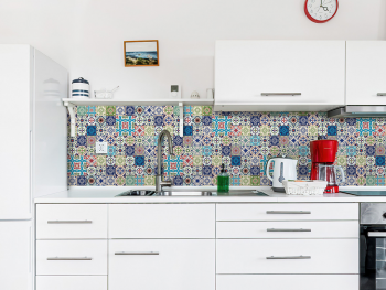 Autocolant faianţă decorativă Patchwork Blue, Folina, autoadeziv, model mozaic arăbesc, multicolor, rolă 67x200 cm