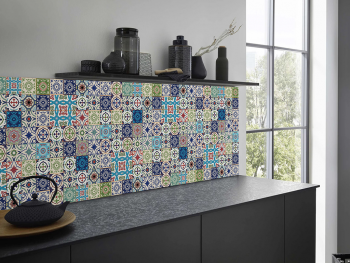 Autocolant faianţă decorativă Patchwork Blue, Folina, autoadeziv, model mozaic arăbesc, multicolor, rolă 67x200 cm