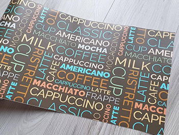 Autocolant decorativ Cafea, Folina, imprimeu cuvinte, multicolor, lățime 100 cm