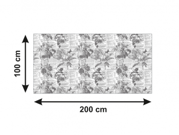 Autocolant blat masă, model ziar cu flori gri, 100 x 200 cm, racletă inclusă