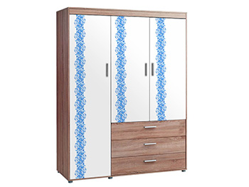 Autocolant mobilă Bella, Folina, imitaţie lemn alb, model floral albastru, 120 cm lăţime