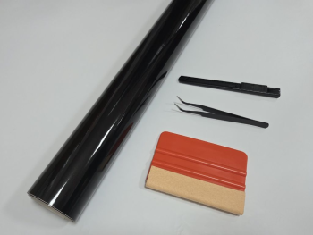 Set autocolant negru lucios 30x500 cm + racletă, cutter, pensetă – pentru cutter plotter, realizare stickere, proiecte DIY crafting și handmade