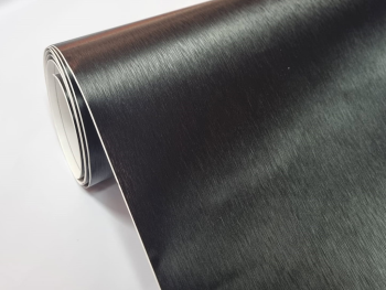 Autocolant negru cu efect metalic Brushed, folie autoadezivă bubblefree, rolă de 152x250 cm, cu racletă pentru aplicare