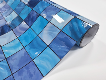 Autocolant perete baie imitaţie faianţă decorativă, Folina Blue Magic, rezistent la apă şi căldură, lățime 120 cm