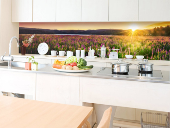 Autocolant perete bucătărie, Dimex, peisaj câmp cu flori la apus , rezistent la apă şi căldură, rolă de 60x350 cm