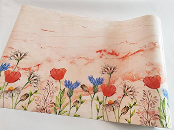 Autocolant perete, Folina, marmură bej cu detalii florale colorate, 67x200 cm