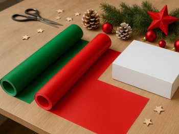Set 2 role autocolant roșu si verde, 50x100 cm - Decor festiv Craciun și ambalare cadouri