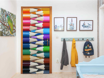 Autocolant uşă Creioane colorate, Folina, model multicolor, rolă de 92x205 cm
