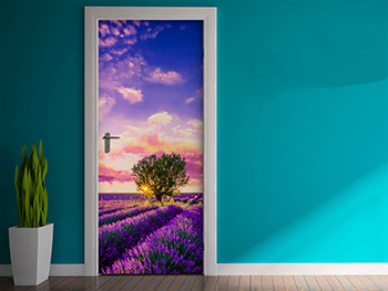 Autocolant uşă Câmp lavandă, Folina, model multicolor, dimensiune autocolant 92x205 cm