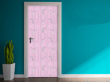 Autocolant uşă, Folina, model lemn roz cu flori, dimensiune autocolant 92x205 cm