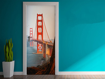 Autocolant uşă Golden Gate, Folina, model multicolor, dimensiune autocolant 92x205 cm