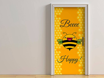 Autocolant uşă Happy, Folina, culoare galbenă, dimensiune autocolant 92x205 cm