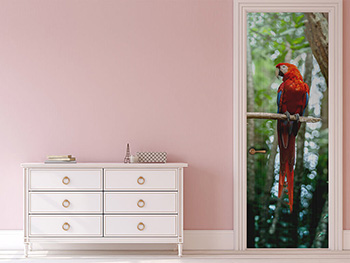 Autocolant uşă Papagal, Folina, model multicolor, dimensiune autocolant 92x205 cm autocolant-usa-papagal-3042