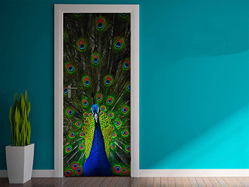 Autocolant uşă Păun, Folina, model multicolor, dimensiune autocolant 92x205 cm autocolant-usa-paun-1-5103