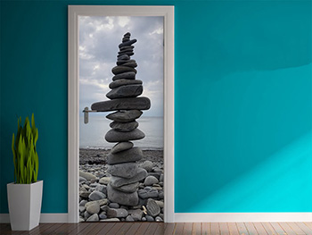 Autocolant uşă Pietre Zen, Folina, culoare gri, dimensiune autocolant 92x205 cm