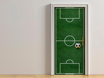 Autocolant uşă Teren de fotbal, Folina, culoare verde, dimensiune autocolant 92x205 cm