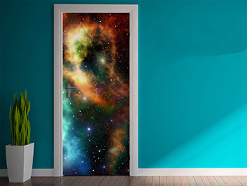 Autocolant uşă Univers, Folina, model multicolor, dimensiune autocolant 92x205 cm