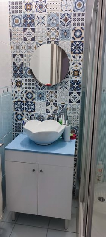 Autocolant perete, Folina, model geometric, Alb/Albastru, 60x200 cm