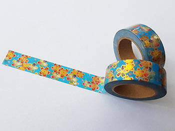 Set 2 role Washi Tape, Folina, albastră cu flori, rolă de 15 mmx10 m