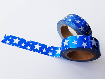 Bandă adezivă Washi Tape, Folina, albastru metalic cu steluţe albe, 15 mmx10 m