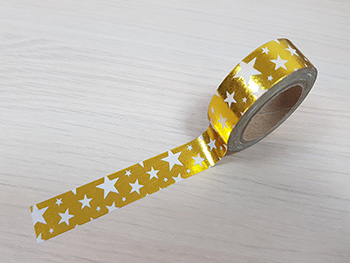 Bandă adezivă Washi Tape, Folina, aurie cu steluţe, dimensiune bandă 15 mm x 10 m
