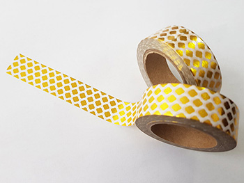 Bandă adezivă Washi Tape Damasc Auriu, Folina, imprimeu geometric, rolă bandă adezivă 15 mmx10 m