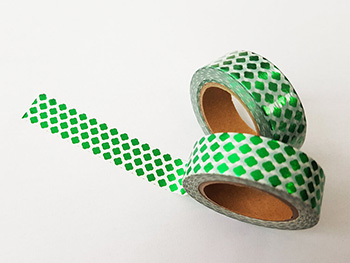 Bandă adezivă Washi Tape Damasc Smarald, Folina, imprimeu geometric, rolă bandă adezivă 15 mmx10 m