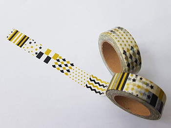 Set 2 role washi tape, bandă adezivă cu imprimeu geometric, 15 mmx10 m
