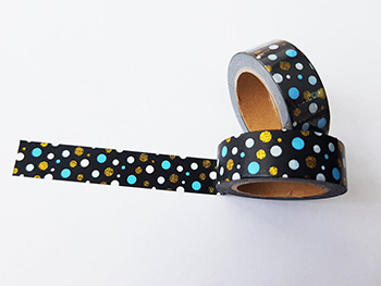 Bandă adezivă Washi Tape Dots, Folina, neagră cu puncte colorate, 15 mmx10 m