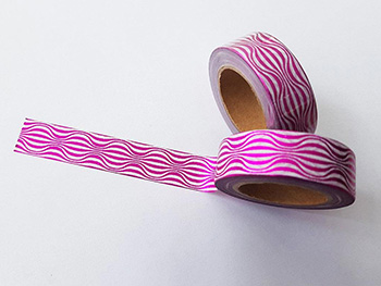 Bandă adezivă Washi Tape, Folina, culoare roz cu dungi, rolă bandă adezivă 15 mmx10 m