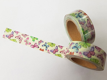 Bandă adezivă Washi Tape, Folina, model cu fluturi coloraţi, rolă bandă adezivă 15 mmx10 m