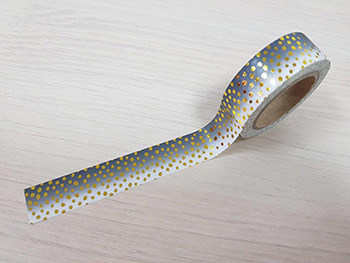 Bandă adezivă Washi Tape gri Gold Spots, rolă de 15 mm x 10 metri
