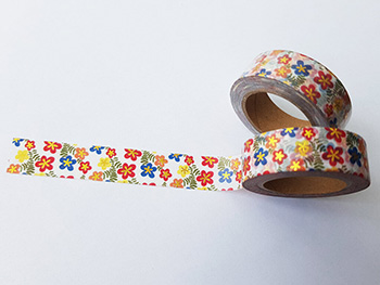 Bandă adezivă Washi Tape, Folina, model floral 1, rolă bandă adezivă 15 mmx10 m