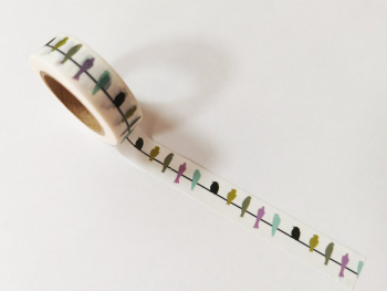 Bandă adezivă Washi Tape, Folina, model cu păsări, rolă bandă adezivă 15 mmx10 m