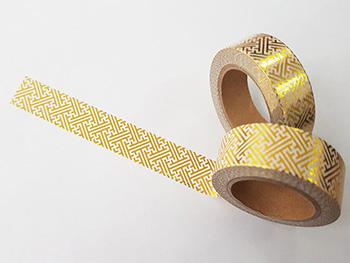 Bandă adezivă Washi Tape Aurie Mossa, Folina, imprimeu geometric auriu, rolă de 15 mmx10 m