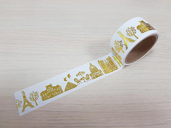 Bandă adezivă Washi Tape Paris, Folina, albă cu model auriu, 24mm x 5m