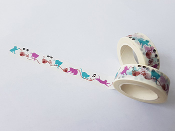 Bandă adezivă Washi Tape, Folina, model cu pisici jucăuşe, rolă bandă adezivă 15 mmx10 m