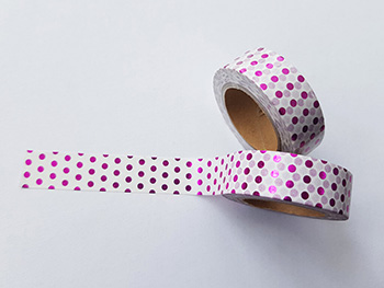 Bandă adezivă Washi Tape Puncte, Folina, culoare roz, rolă bandă adezivă 15 mmx10 m