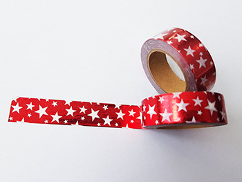 Bandă adezivă Washi Tape roşie cu steluţe albe
