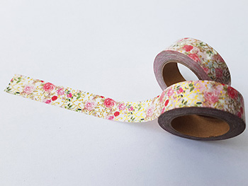 Bandă adezivă Washi Tape Trandafiri, Folina, model floral, rolă bandă adezivă 15 mmx10 m