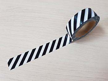 Bandă adezivă Washi Tape Zebra, model dungi oblice negre, 15 mm x 10 metri
