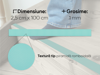 Bandă antiderapantă autoadezivă pentru scări, cadă sau duș, culoare cyan, rolă 2,5 cm x 100 cm banda-antiderapanta-autoadeziva-cyan-rola-latime-2cm-s0-2443