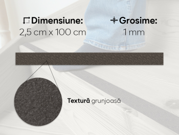 Bandă antiderapantă autoadezivă pentru scări, cadă sau duș, culoare gri, rolă 2,5 cm x 100 cm banda-antiderapanta-autoadeziva-gri-rola-latime-2cm-s0-8508