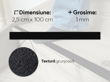 Bandă antiderapantă autoadezivă pentru scări, cadă sau duș, culoare neagră, rolă 2,5 cm x 100 cm banda-antiderapanta-autoadeziva-negru-rola-latime-2cm-s0-9628